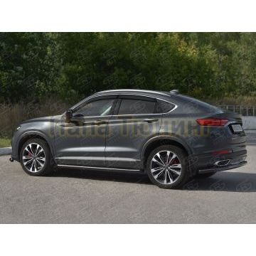 Защита заднего бампера d57 секции black РусСталь для Geely Tugella 2020-