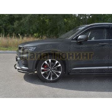Защита переднего бампера d57 секции-d42 дуга black РусСталь для Geely Tugella 2020-