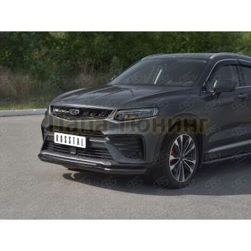 Защита переднего бампера d57 секции-d42 дуга black РусСталь для Geely Tugella 2020-
