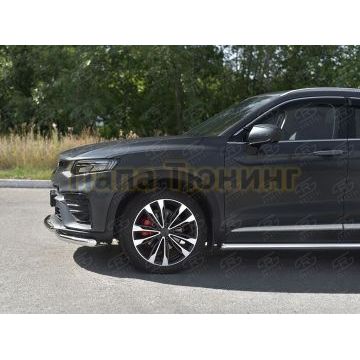 Защита переднего бампера d57 секции-d42 дуга РусСталь для Geely Tugella 2020-