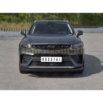 Защита переднего бампера d57 секции black РусСталь для Geely Tugella 2020-