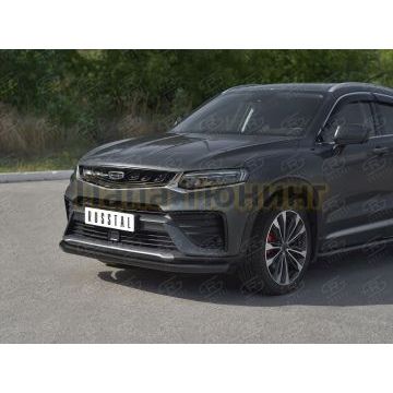 Защита переднего бампера d57 секции black РусСталь для Geely Tugella 2020-