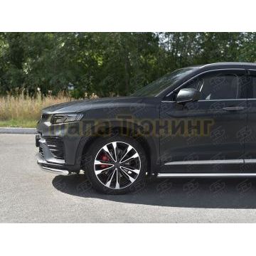 Защита переднего бампера d57 секции РусСталь для Geely Tugella 2020-