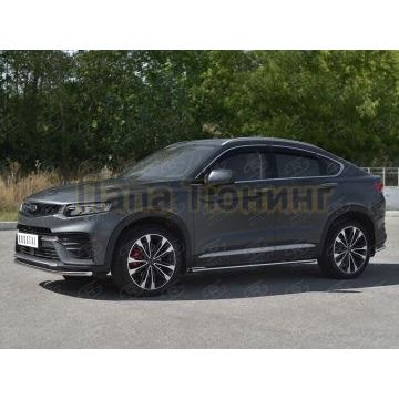 Защита переднего бампера d42 секции РусСталь для Geely Tugella 2020-