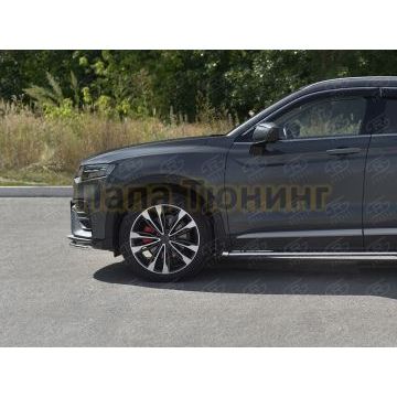 Защита переднего бампера d42 секции РусСталь для Geely Tugella 2020-