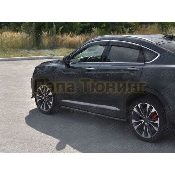 Пороги труба d57 (вариант 1) black РусСталь для Geely Tugella 2020-