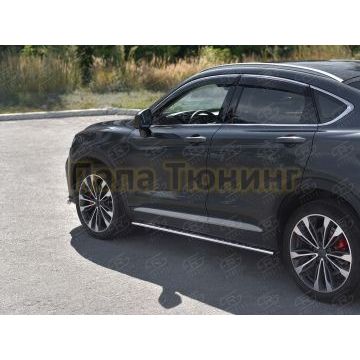 Пороги труба 75х42 овал с проступью РусСталь для Geely Tugella 2020-