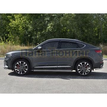 Пороги труба d42 с листом (Лист нерж, проф. нерж) (вариант 3 РусСталь для Geely Tugella 2020-