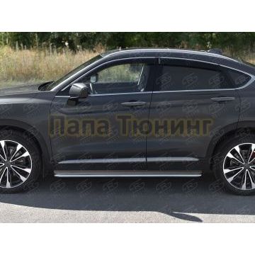 Пороги труба d42 с листом (Лист нерж, проф. нерж) (вариант 3 РусСталь для Geely Tugella 2020-