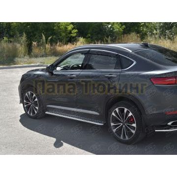 Пороги труба d42 с листом (Лист алюм, проф.сталь) (вариант 2) РусСталь для Geely Tugella 2020-