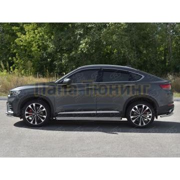 Пороги труба d42 с листом (Лист алюм, проф.сталь) (вариант 2) РусСталь для Geely Tugella 2020-