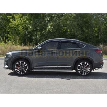 Пороги труба d42 с листом (Лист алюм, проф. нерж) (вариант 1) РусСталь для Geely Tugella 2020-