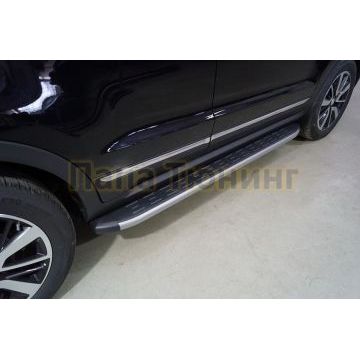 Пороги алюминиевые с пластиковой накладкой (карбон серебро) 1720 мм ТСС для Changan CS55 2WD 1.5T 2022-