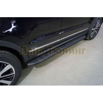 Пороги алюминиевые с пластиковой накладкой (карбон черные) 1720 мм ТСС для Changan CS55 2WD 1.5T 2022-