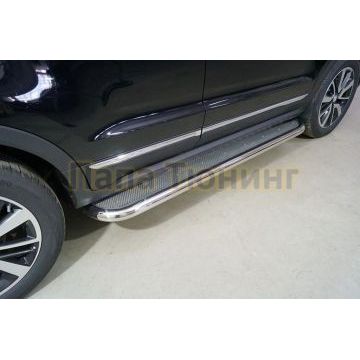 Пороги с площадкой (нерж. лист) 60,3 мм ТСС для Changan CS55 2WD 1.5T 2022-