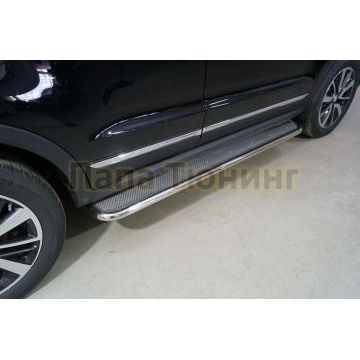 Пороги с площадкой (нерж. лист) 42,4 мм ТСС для Changan CS55 2WD 1.5T 2022-