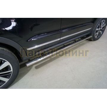 Пороги овальные с проступью 75х42 мм ТСС для Changan CS55 2WD 1.5T 2022-