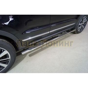 Пороги овальные с накладкой 75х42 мм ТСС для Changan CS55 2WD 1.5T 2022-