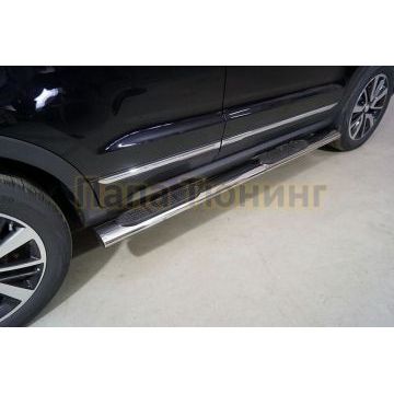 Пороги овальные с накладкой 120х60 мм ТСС для Changan CS55 2WD 1.5T 2022-