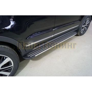 Пороги алюминиевые "Slim Line Silver" 1720 мм ТСС для Changan CS55 2WD 1.5T 2022-