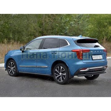 Защита заднего бампера d57 секции-d42 дуга black РусСталь для Haval Jolion 1.5 2WD 2021-