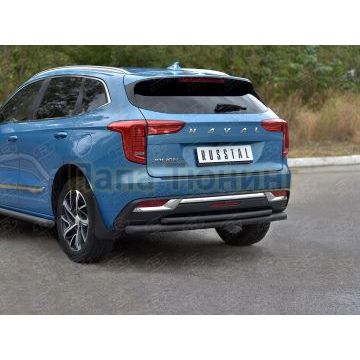 Защита заднего бампера d57 секции-d42 дуга black РусСталь для Haval Jolion 1.5 2WD 2021-
