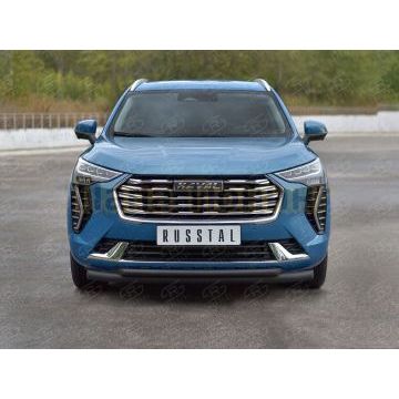 Защита переднего бампера d57 секции-d42 дуга black (кроме COMFORT) РусСталь для Haval Jolion 1.5 2WD 2021-