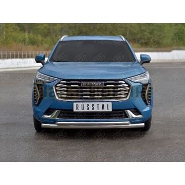 Защита переднего бампера d57 секции-d42 дуга (кроме COMFORT) РусСталь для Haval Jolion 1.5 2WD 2021-