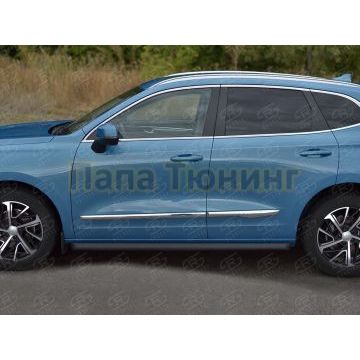 Пороги труба d57 (вариант 1) black РусСталь для Haval Jolion 1.5 2WD 2021-
