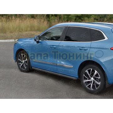Пороги труба d57 (вариант 1) black РусСталь для Haval Jolion 1.5 2WD 2021-