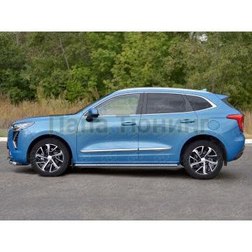 Пороги труба 75х42 овал с проступью РусСталь для Haval Jolion 1.5 2WD 2021-