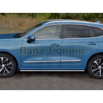 Пороги труба 75х42 овал с проступью РусСталь для Haval Jolion 1.5 2WD 2021-