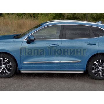 Пороги труба d42 с листом (Лист нерж, проф. нерж) (вариант 3) для Haval Jolion 1.5 2WD 2021-