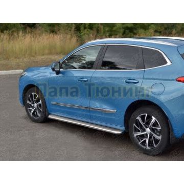 Пороги труба d42 с листом (Лист нерж, проф. нерж) (вариант 3) для Haval Jolion 1.5 2WD 2021-