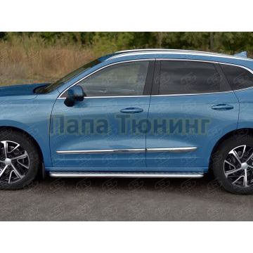 Пороги труба d42 с листом (Лист алюм, проф.сталь) (вариант 2) для Haval Jolion 1.5 2WD 2021-