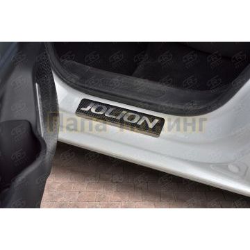 Накладки на пороги RUSSTAL (нерж., карбон, надпись) для Haval Jolion 1.5 2WD 2021-