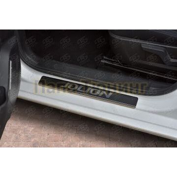 Накладки на пороги RUSSTAL (нерж., карбон, надпись) для Haval Jolion 1.5 2WD 2021-