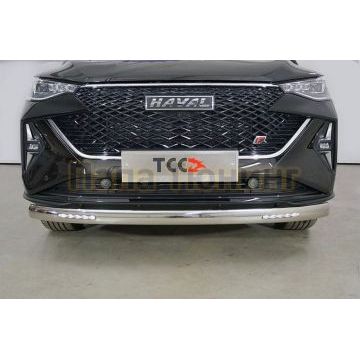 Защита передняя нижняя (овальная с ДХО) 75х42 мм ТСС для Haval F7 4WD 2022- Защита передняя нижняя (овальная с ДХО) 75х42 мм ТСС для Haval F7 4WD 2022-