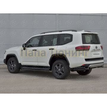 Защита заднего бампера уголки d57секции-d42секции black РусСталь для Toyota Land Cruiser 300 GR SPORT 2021-