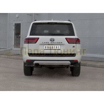 Защита заднего бампера уголки d57 секции black РусСталь для Toyota Land Cruiser 300 GR SPORT 2021-