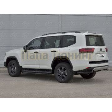 Защита заднего бампера уголки d57 секции black РусСталь для Toyota Land Cruiser 300 GR SPORT 2021-