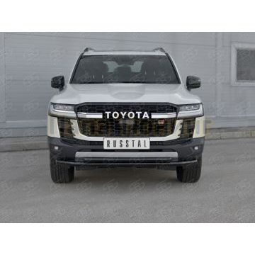 Защита переднего бампера d57 секции-d42 дуга black РусСталь для Toyota Land Cruiser 300 GR SPORT 2021-