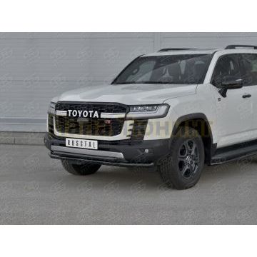 Защита переднего бампера d57 секции-d42 дуга black РусСталь для Toyota Land Cruiser 300 GR SPORT 2021-