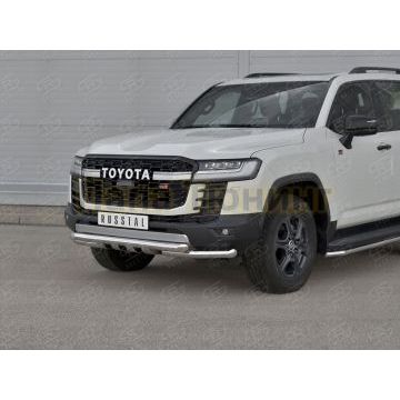 Защита переднего бампера d57 секции-d57 уголки+клыки РусСталь для Toyota Land Cruiser 300 GR SPORT 2021-