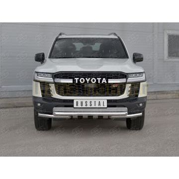 Защита переднего бампера d57 секции-d57 уголки+клыки РусСталь для Toyota Land Cruiser 300 GR SPORT 2021-