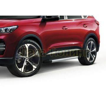 Пороги алюминиевые Rival Silver New для Chery Tiggo 7/7 Pro/8 2019-/Exeed LX 2022-/Chery Tiggo 8 Pro 2021-/Chery Tiggo 8 Pro Max 2022-/Chery Tiggo 7 Pro Max 2022-/XCITE X-Cross 7 2024-