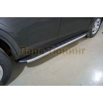 Пороги алюминиевые с пластиковой накладкой (карбон серебро) 1820 мм ТСС для Haval Dargo 2022- Пороги алюминиевые с пластиковой накладкой (карбон серебро) 1820 мм ТСС для Haval Dargo 2022-