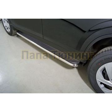 Пороги с площадкой (нерж. лист) 42,4 мм ТСС для Haval Dargo 2022- Пороги с площадкой (нерж. лист) 42,4 мм ТСС для Haval Dargo 2022-