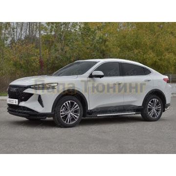 Защита переднего бампера d57 секции-d42 дуга black РусСталь для Haval F7X 4WD 2022-