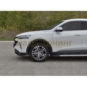 Защита переднего бампера d57 секции-d42 дуга black РусСталь для Haval F7X 4WD 2022-